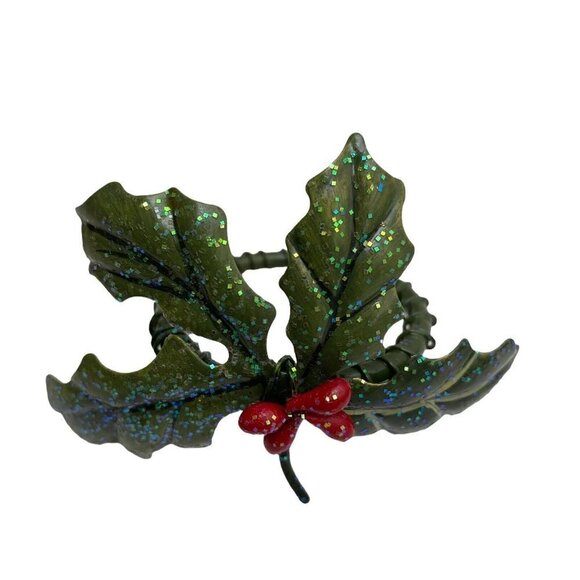 Holly Napkin Rings Set of 6 Green Metal Christmas Table Decor - Picture 1 of 9